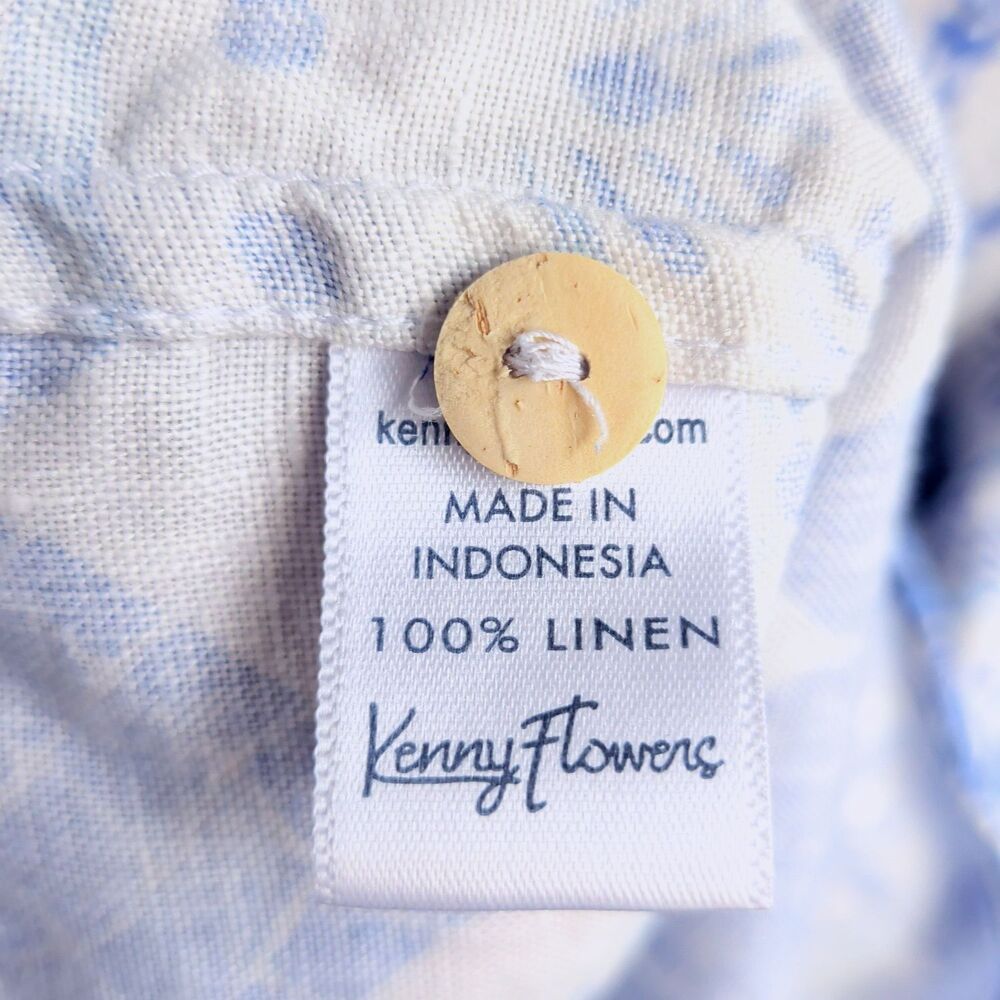 KENNY FLOWERS Blue & White Button Up Shirt Size XL The Espana Linen Beach Resort - Picture 8 of 9